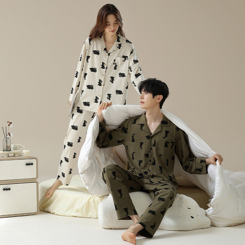 Premium Cotton Rabbits Pattern Long Sleeves Pajamas Set