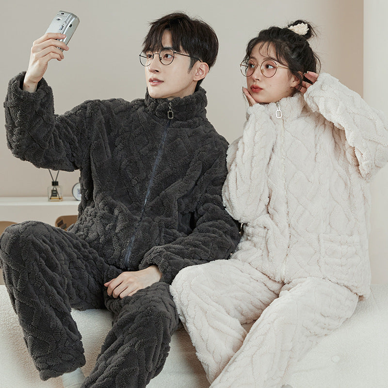 Matching Flannel Winter Zipper Sleepwear for Couples
