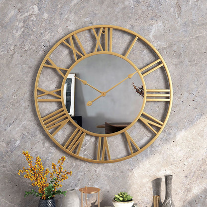 Roman Numerals Mirror Wall Deco Metal Clock 39cm