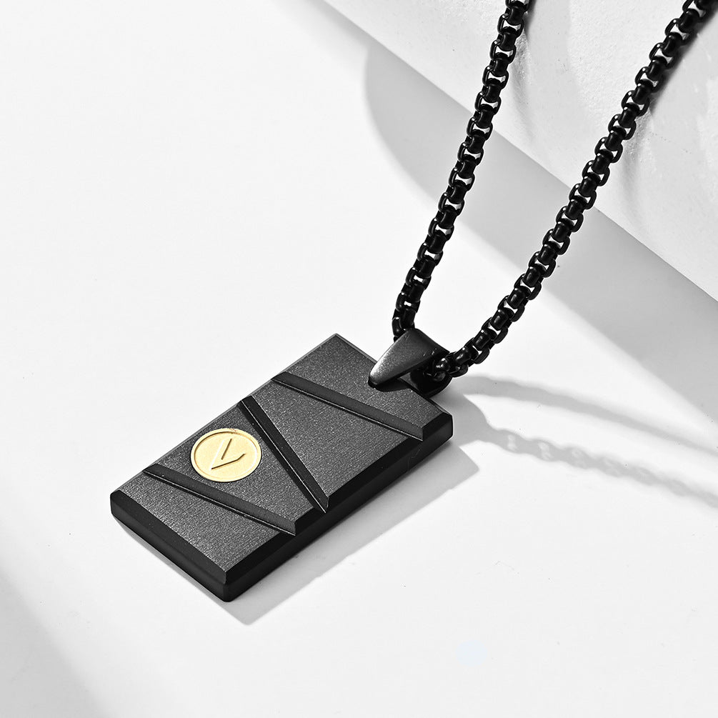 Engraved Beveled Bar Mens Pendant Necklace