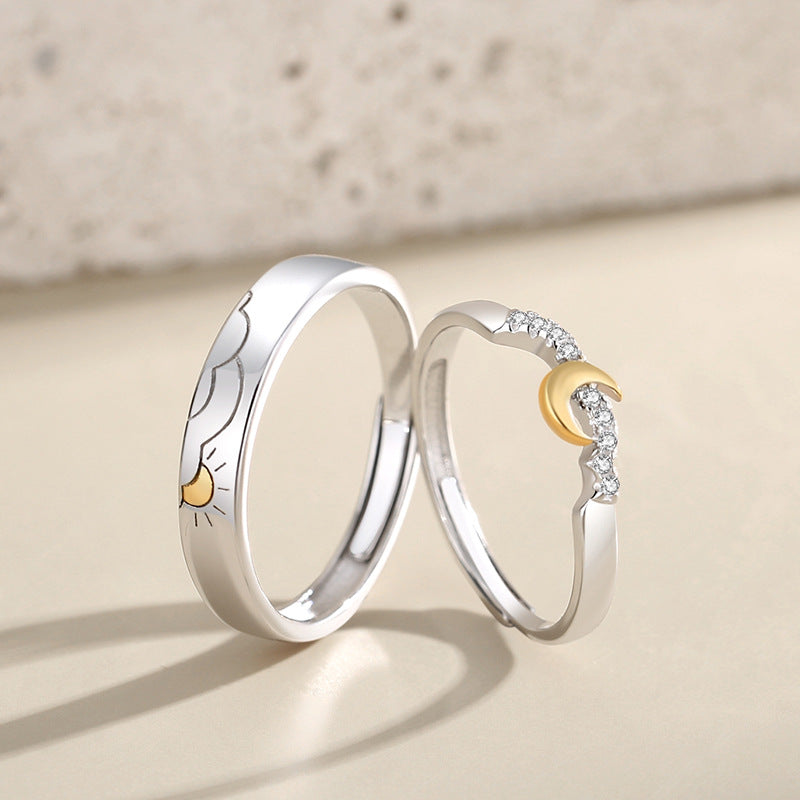 Custom Engravable Sun and Moon Promise Rings for Couples
