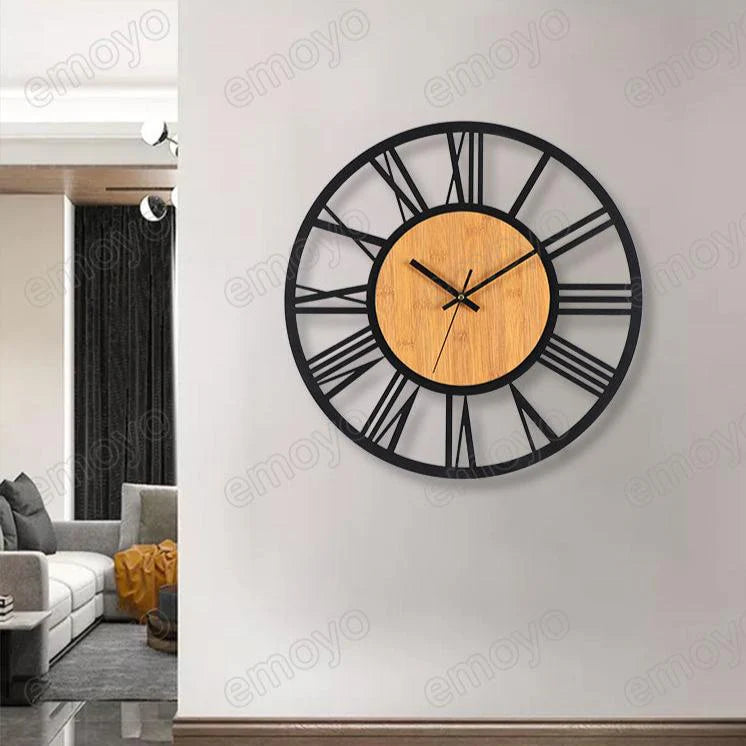Roman Numbers Silent Wall Clock – Timeless Metal & Wood Design