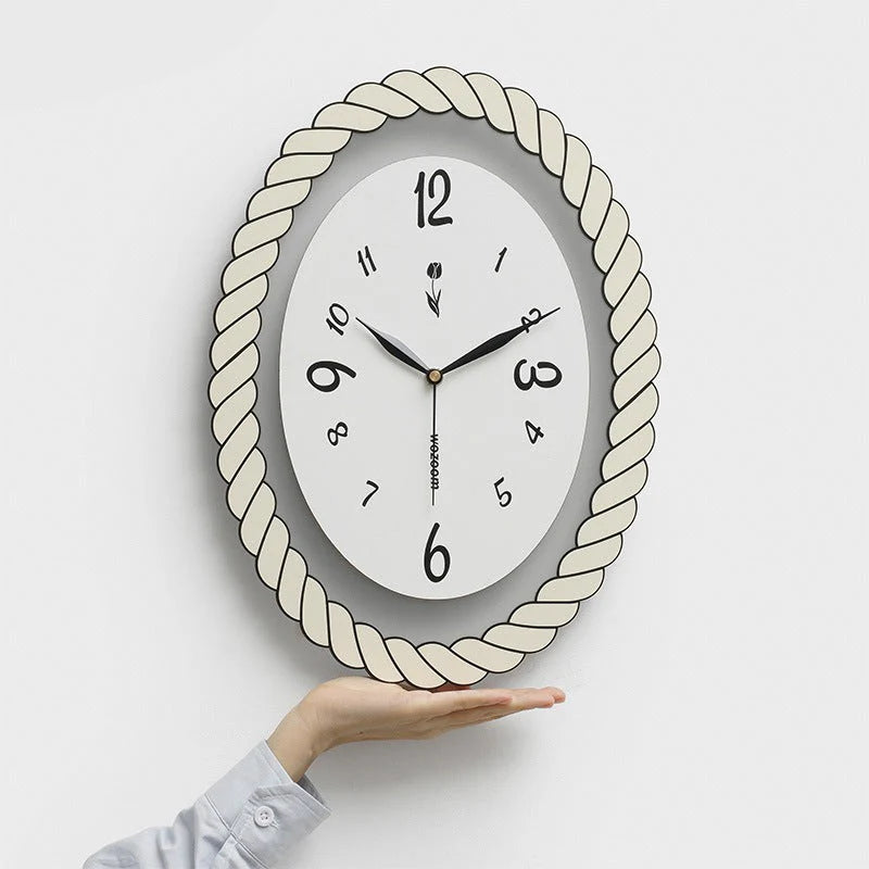 Oval Silent Wall Clock – Rope Frame (Non-Ticking)