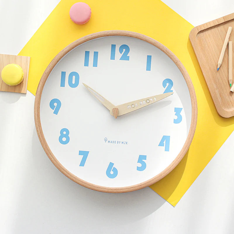 Classroom Silent Wall Clock – Solid Wood, 12" (Non-Ticking)