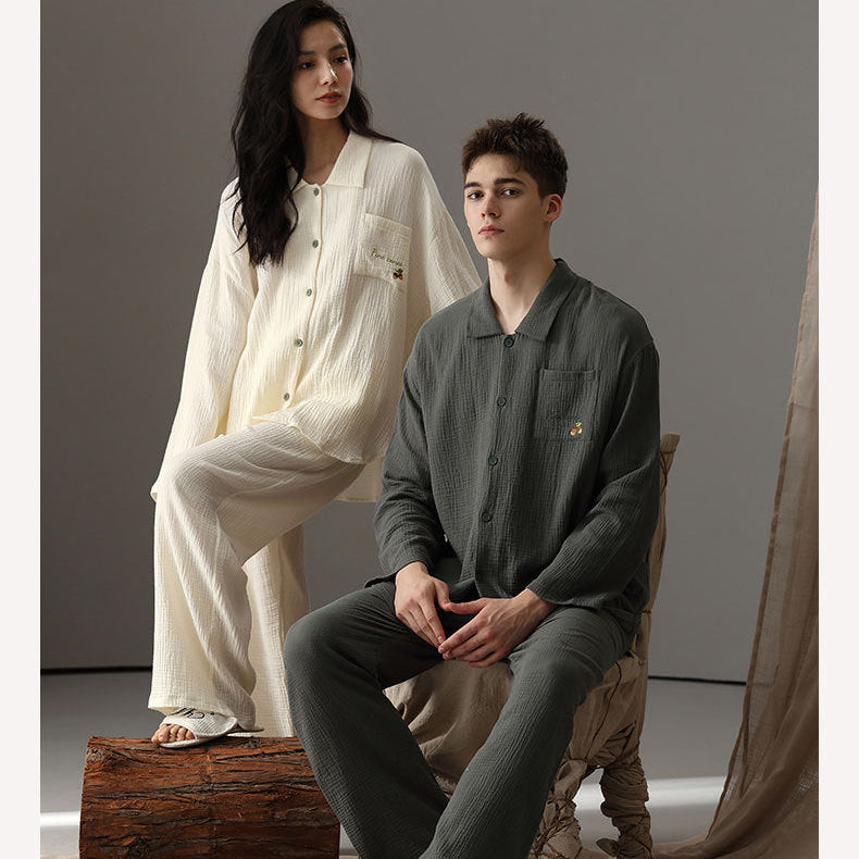 Minimalist Double-Layer Cotton Couple's Pajama Set