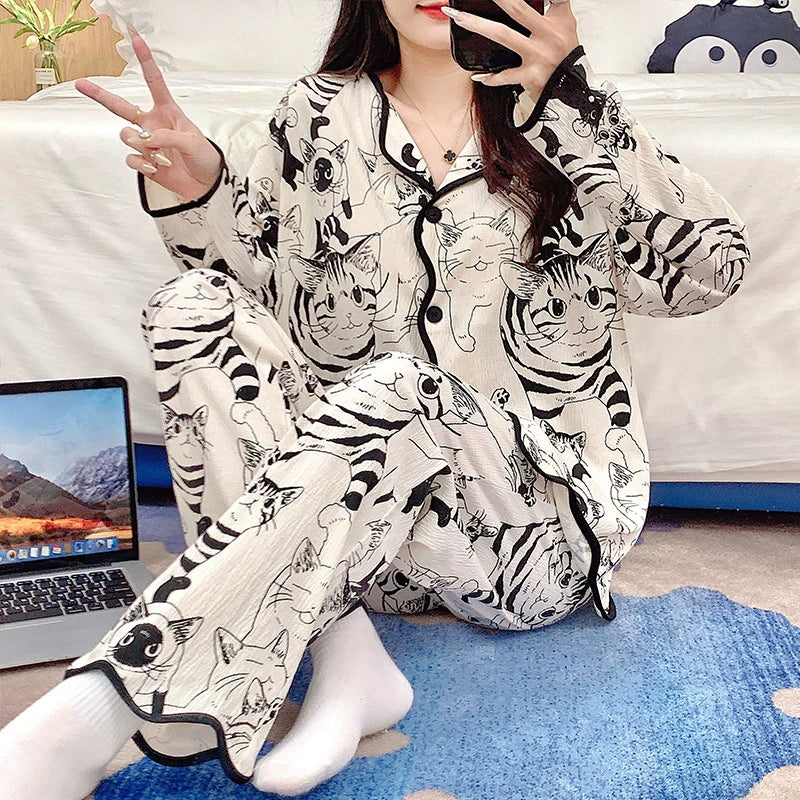 Cat Pattern Pajamas Set 100% Organic Cotton