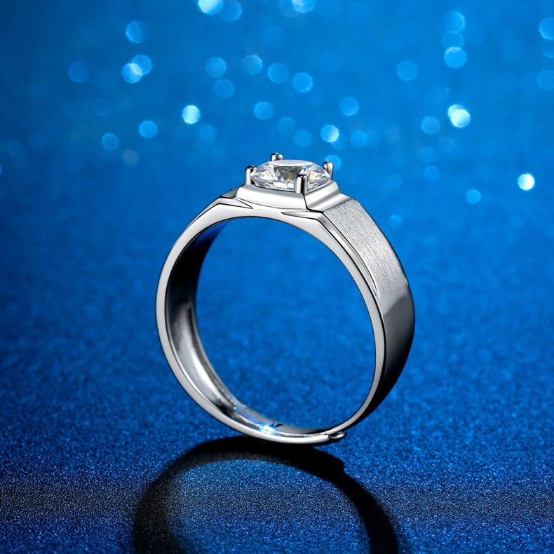 Custom 1 Carat Moissanite Diamond Brushed Ring for Men