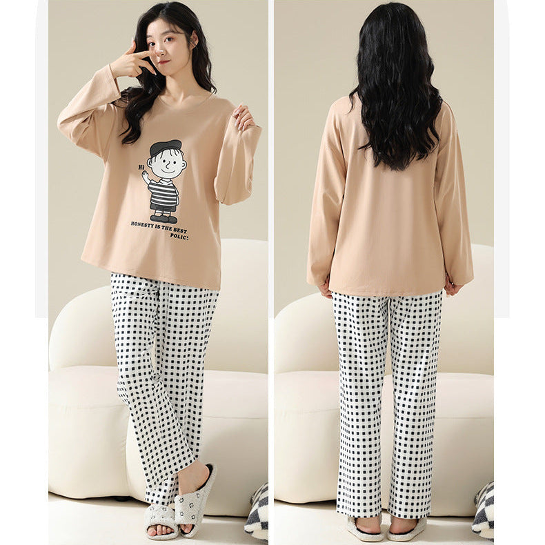 Cute Cartoon Couple Pajamas - Long Sleeve Cotton Set