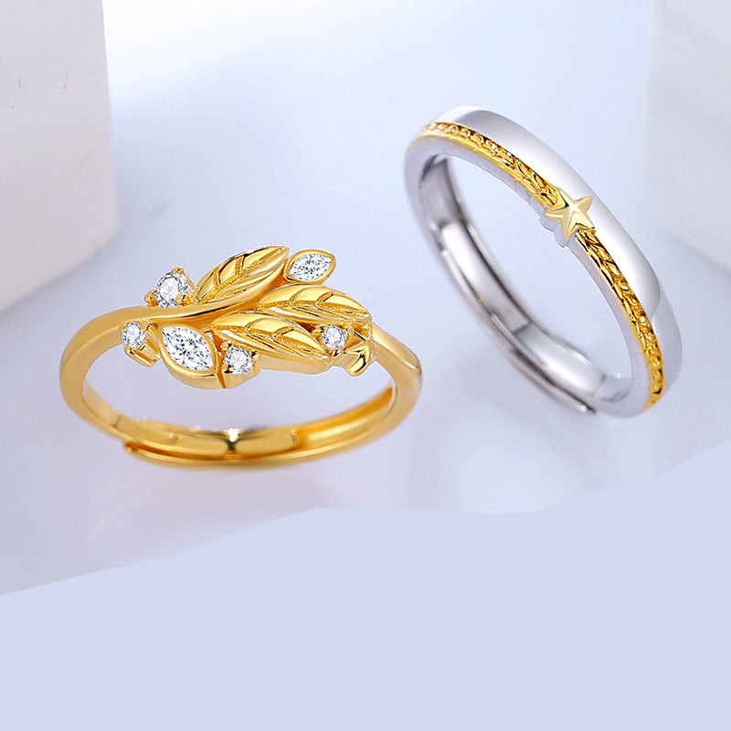 Matching Cubic Zirconia Couple Rings Set for 2 - Adjustable Size