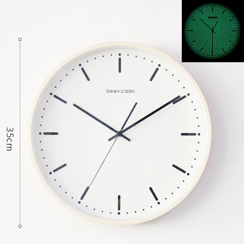 Minimalist Night-Glow Silent Wall Clock — 12" Metal & Glass