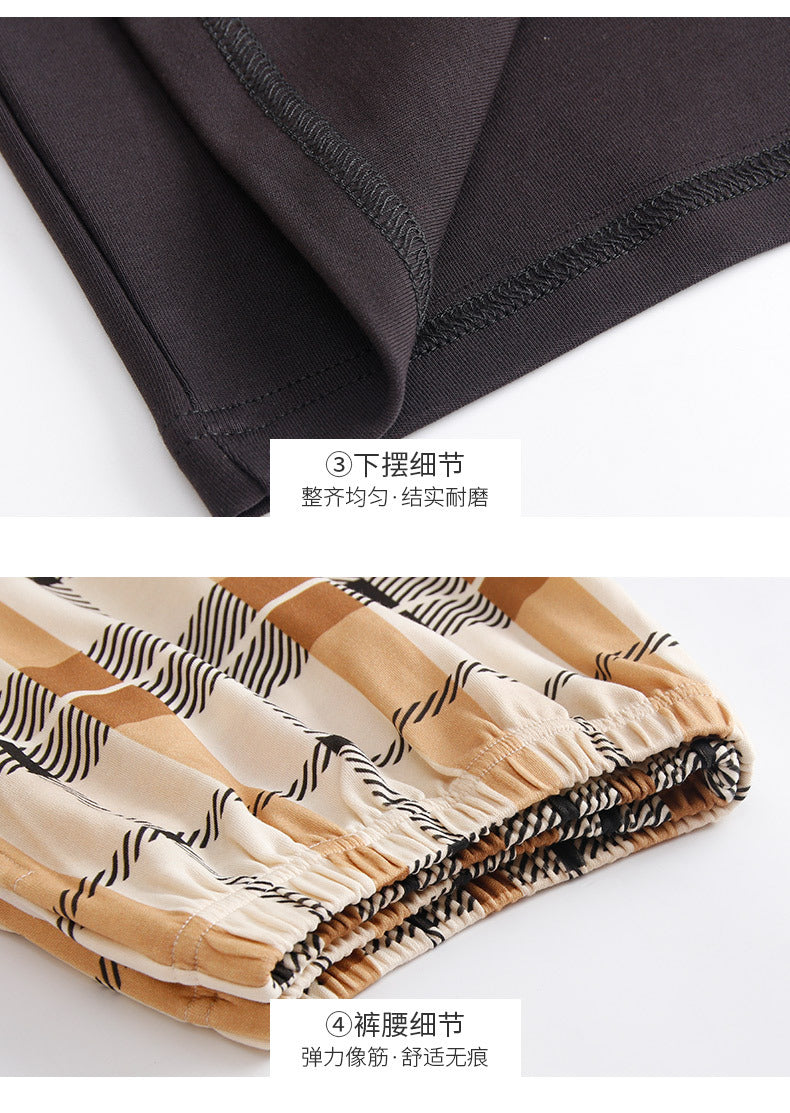 Pullover Pajamas Set Long-Sleeve Plaid 100% Cotton