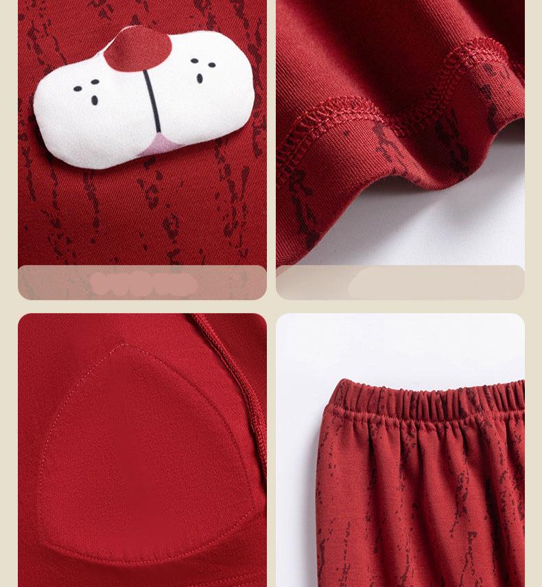 Red Xmas Print Long Sleeve Couples Pajamas 100% Cotton