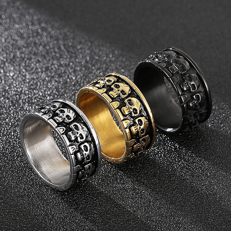 Engraved Skull Mens Fashion Ring 10mm