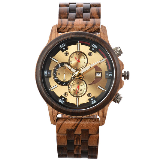 Mens Multifunctional Wood Watch with Customized Engraving