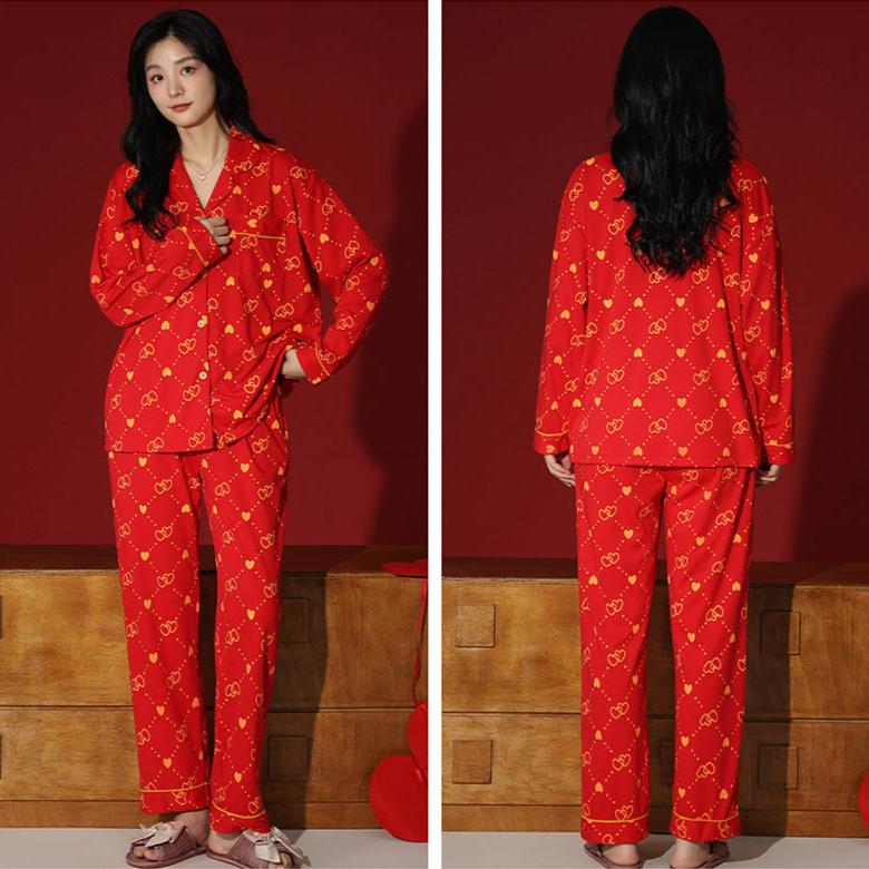 4-Piece Married Couples Red Pajamas Set 100% Cotton