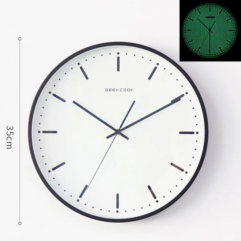 Minimalist Night-Glow Silent Wall Clock — 12" Metal & Glass
