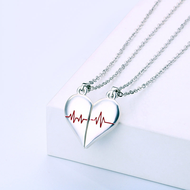 Engravable Magnetic Heartbeat Necklaces for Couples