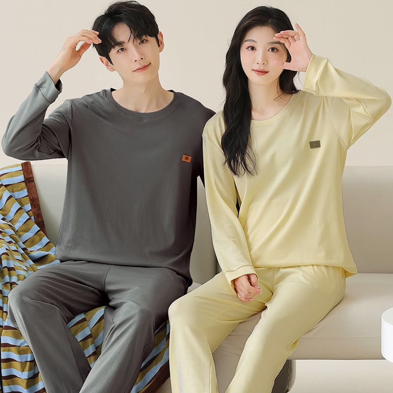 Long Sleeve Round Neck Couples Winter Pajamas 100% Cotton