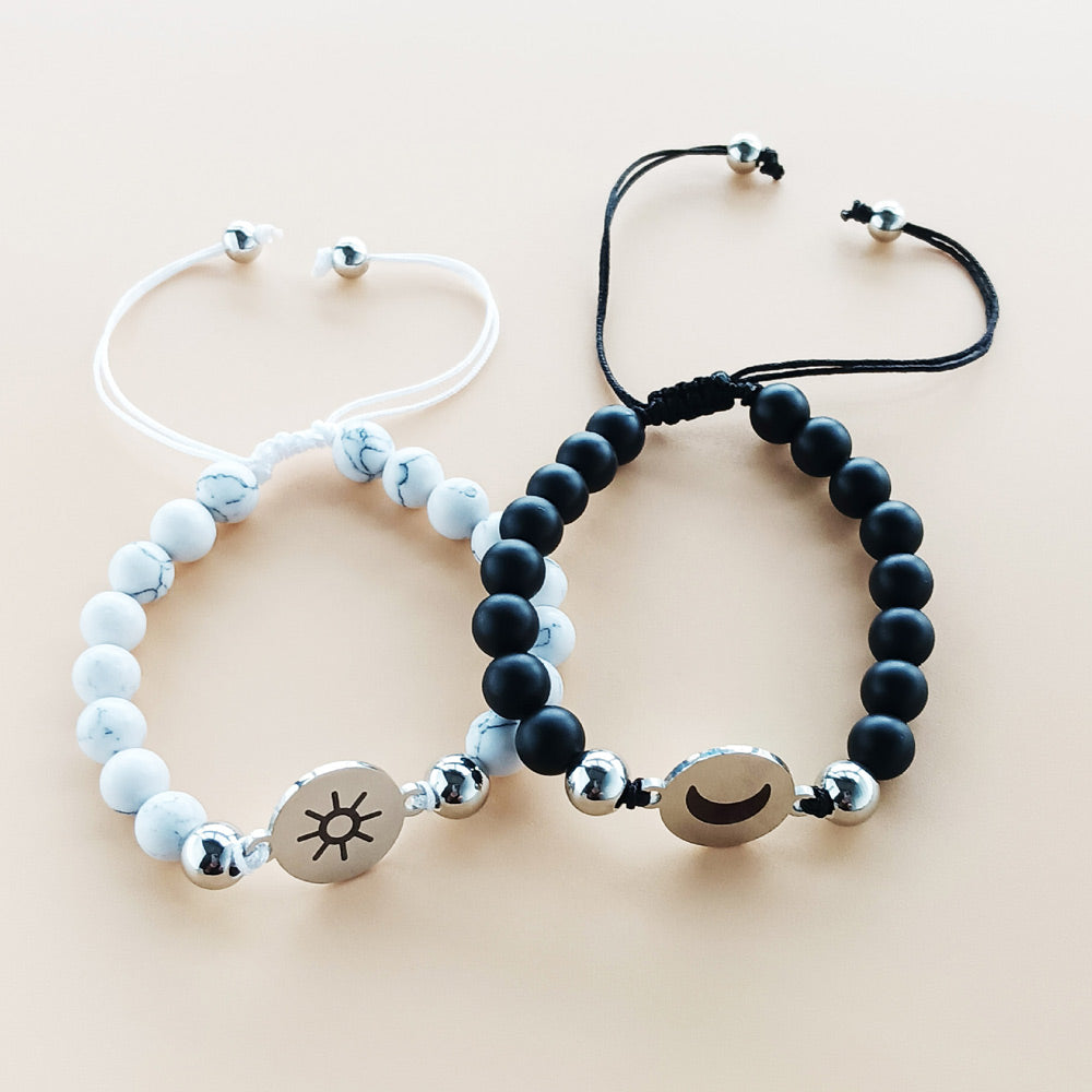Engraved Bar and Disk Charm Promise Bracelets