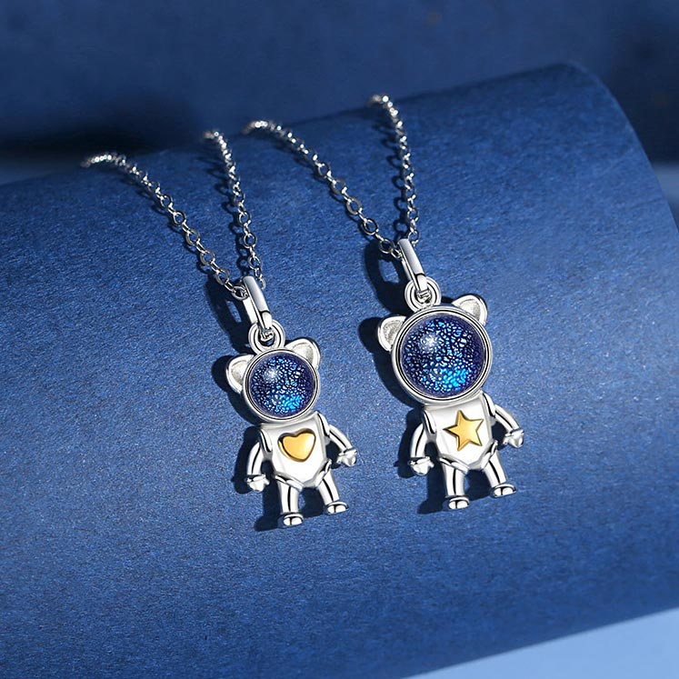 Personalized Spaceman Couple Necklaces Set