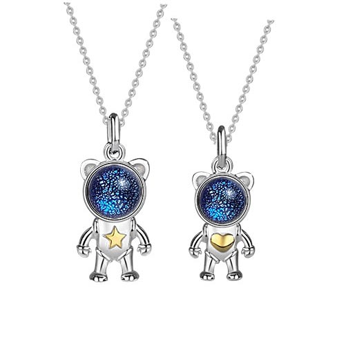 Personalized Spaceman Couple Necklaces Set