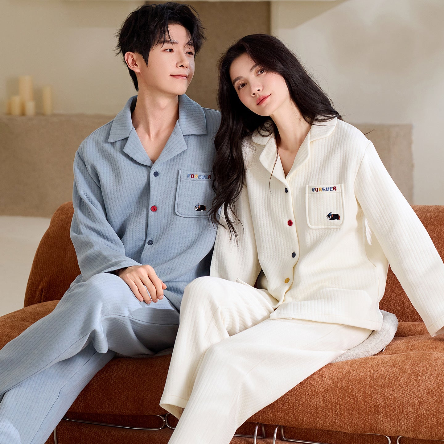 Matching Couple Pajamas – Air Cotton Three-Layer Set for Cozy Nights