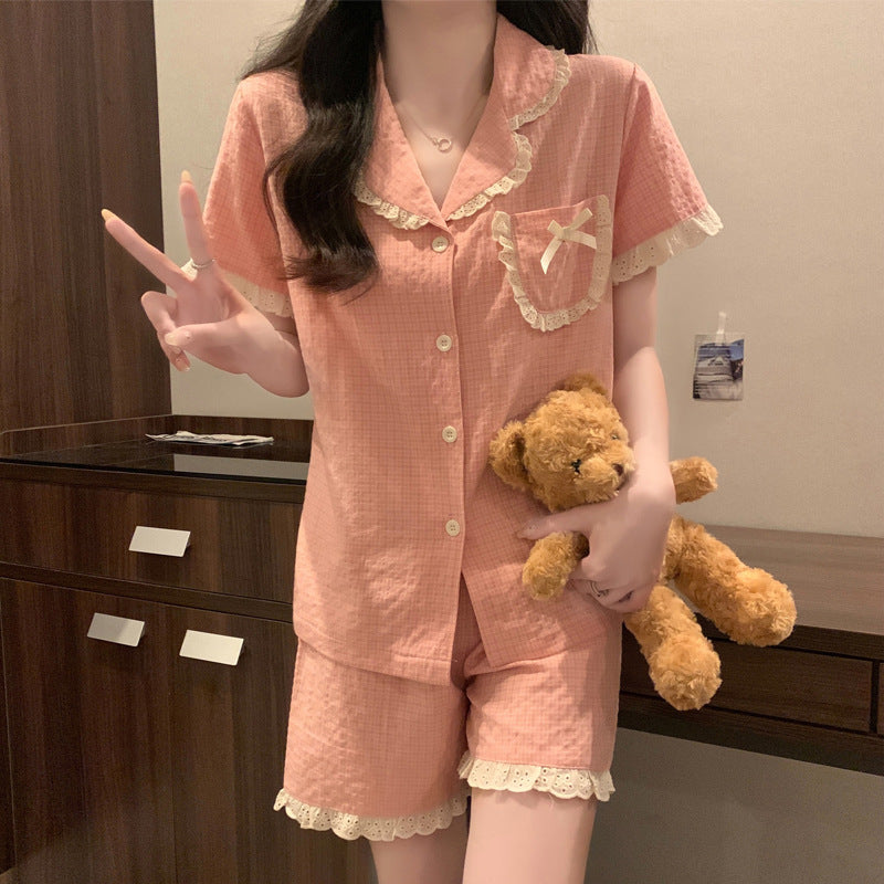 Short-Sleeve Button Front Pajamas Set 100% Cotton