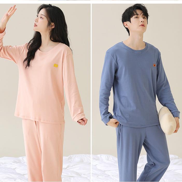 Long Sleeve Round Neck Couples Winter Pajamas 100% Cotton