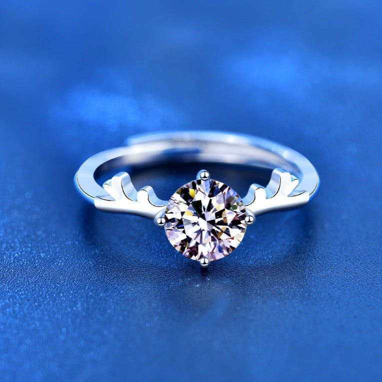 Engraved 1 Carat Moissanite Antler Ring for Her