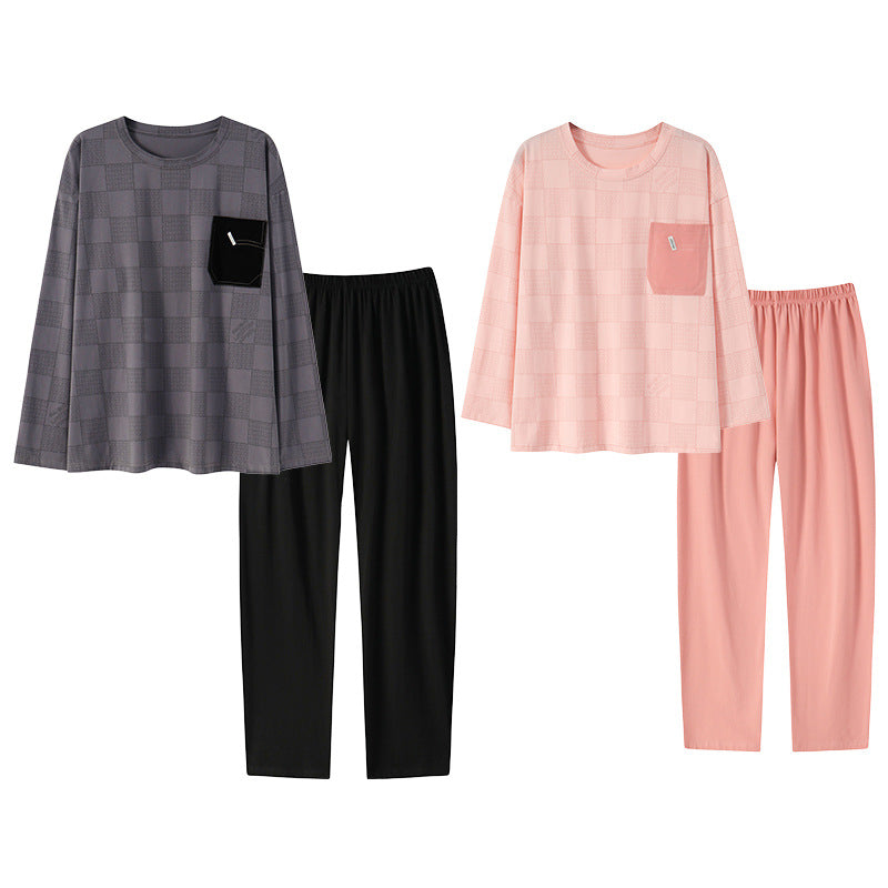 Round Neck Couples Pajamas Set 100% Cotton