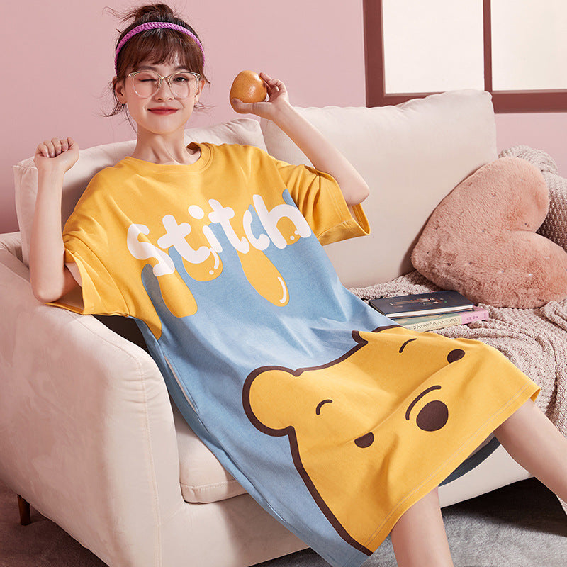 Cute Cartoon Pajamas Loungewear Dress for Girls Built-in Padded