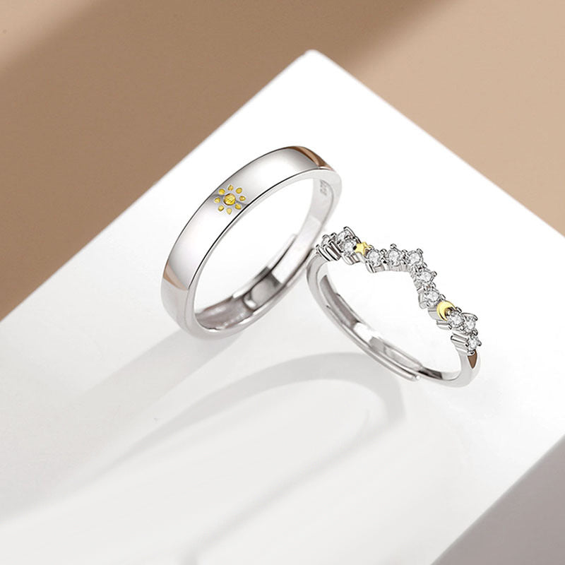 Engravable Sun and Moon Promise Rings Gift Set