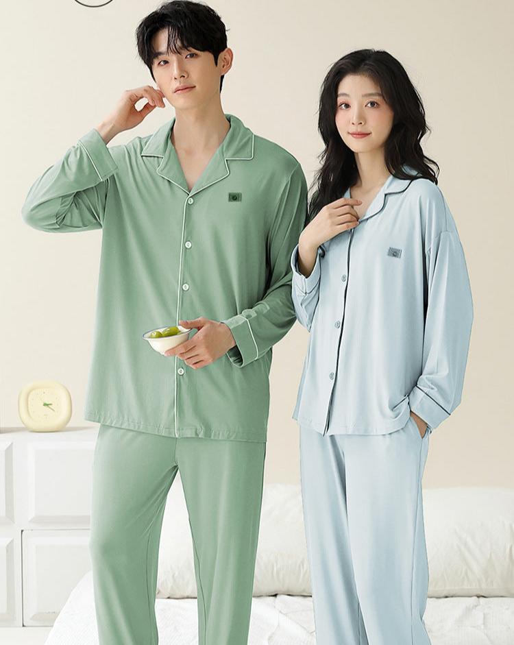 Long Sleeve Collar Matching Pajamas Set 100% Cotton