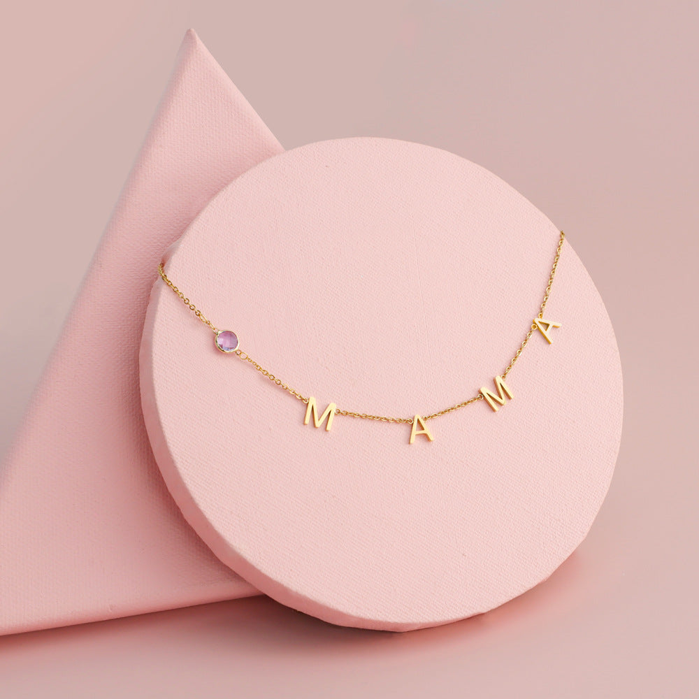 Name Initial Birthstone Necklace Gift for Mom
