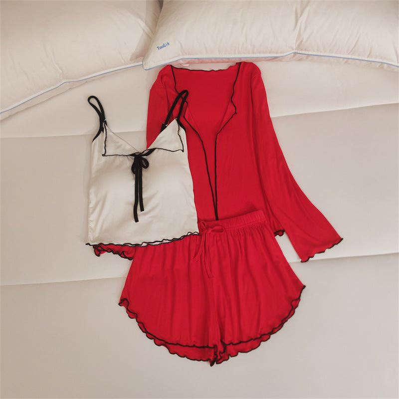 3-Piece Silky Slip Suspender Nightie 100% Cotton