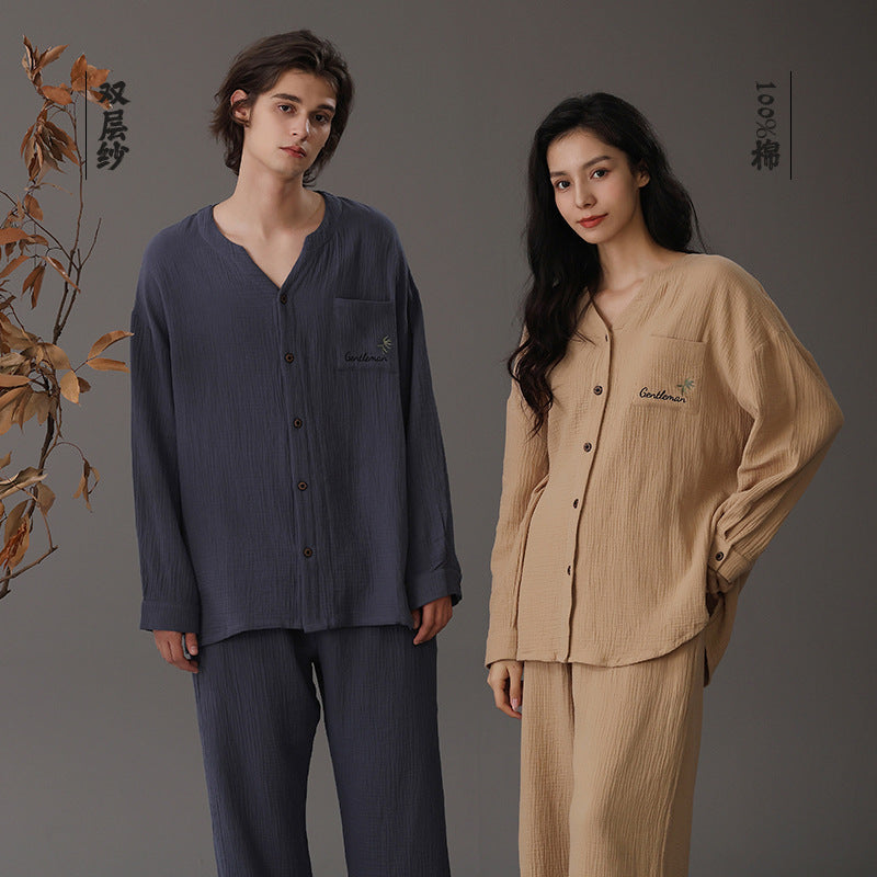 Wabi-Sabi Double-Layer Cotton Couple's Pajama Set