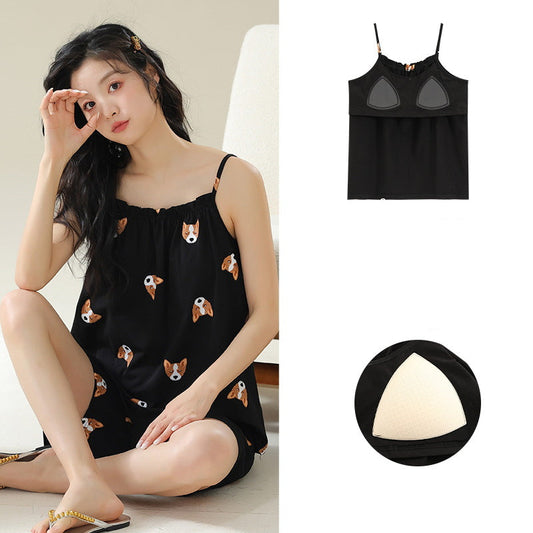 Pure Cotton Dogs Pattern Padded Bra Sleepwear