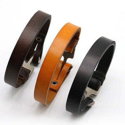 Custom Engraved Mens Anchor Bracelet 22cm Leather