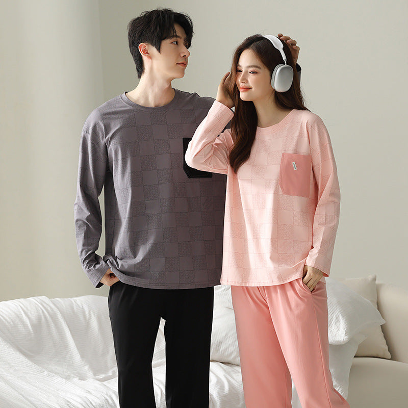 Round Neck Couples Pajamas Set 100% Cotton