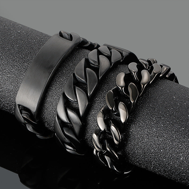 Personalized Thick Cuban Chain Mens Bracelet Black