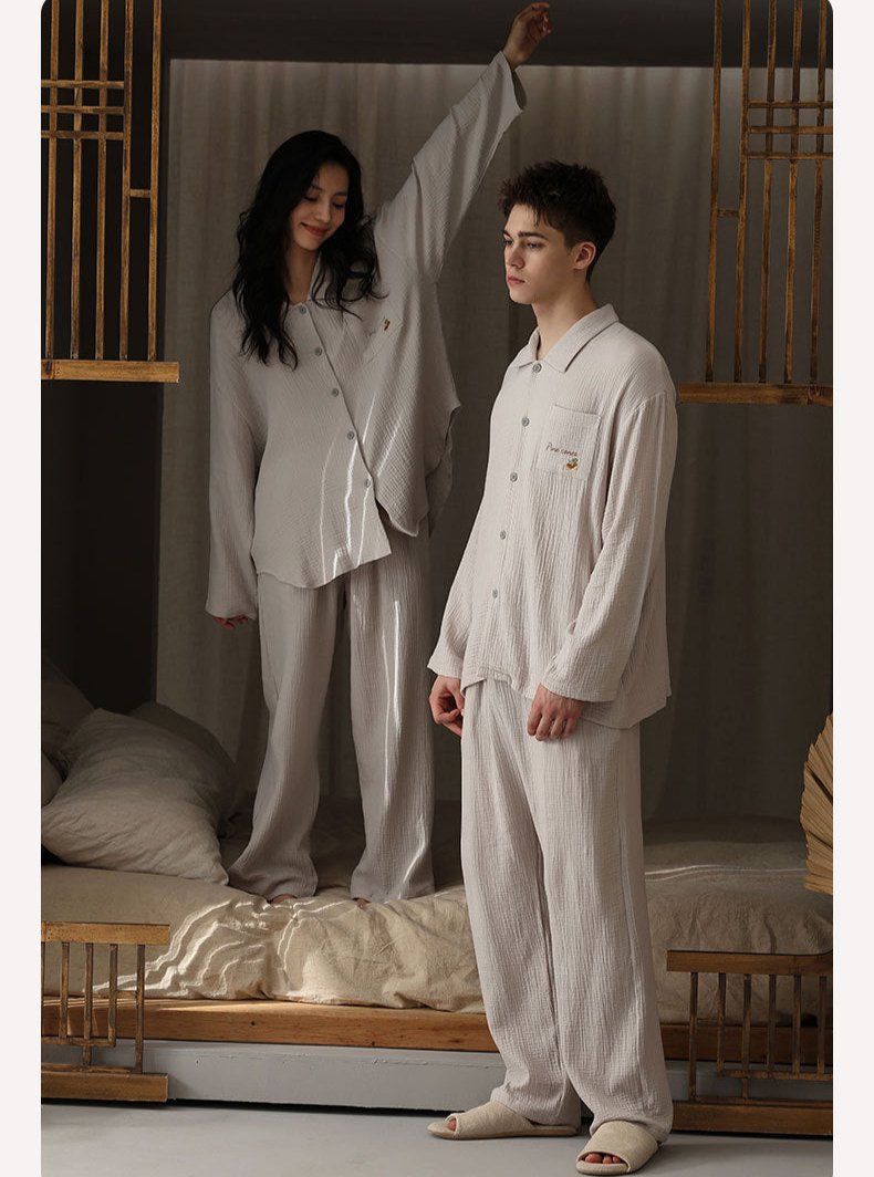 Matching Button-Front Couples Pajamas Set - A-Grade Cotton