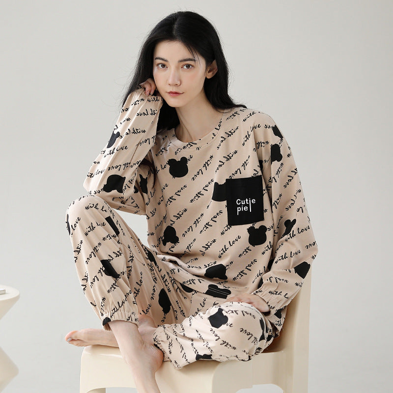 Pure Cotton Bear Pattern Loose-Fit Sleepwear Set