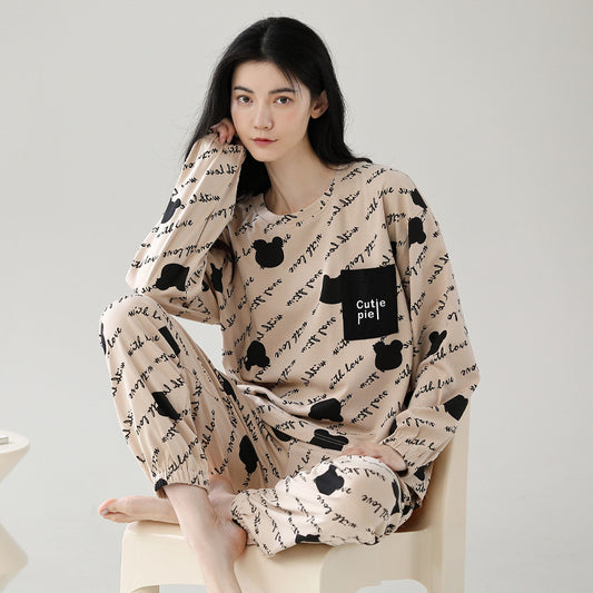 Pure Cotton Bear Pattern Loose-Fit Sleepwear Set