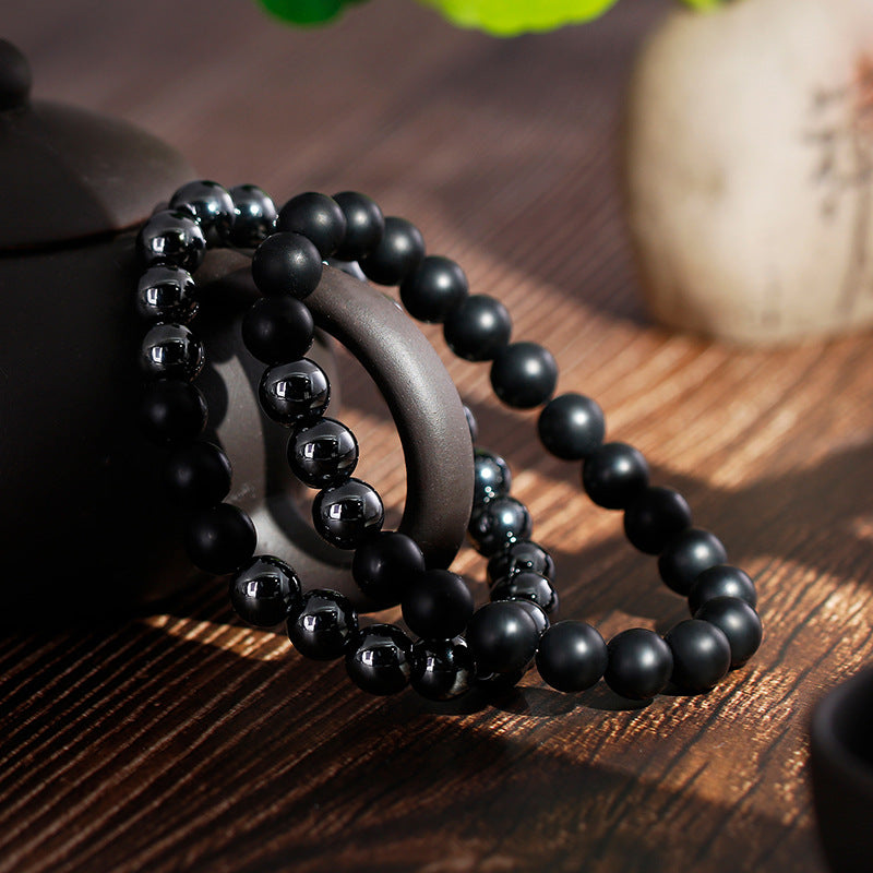 Agate Iron Beads Mens Bracelet