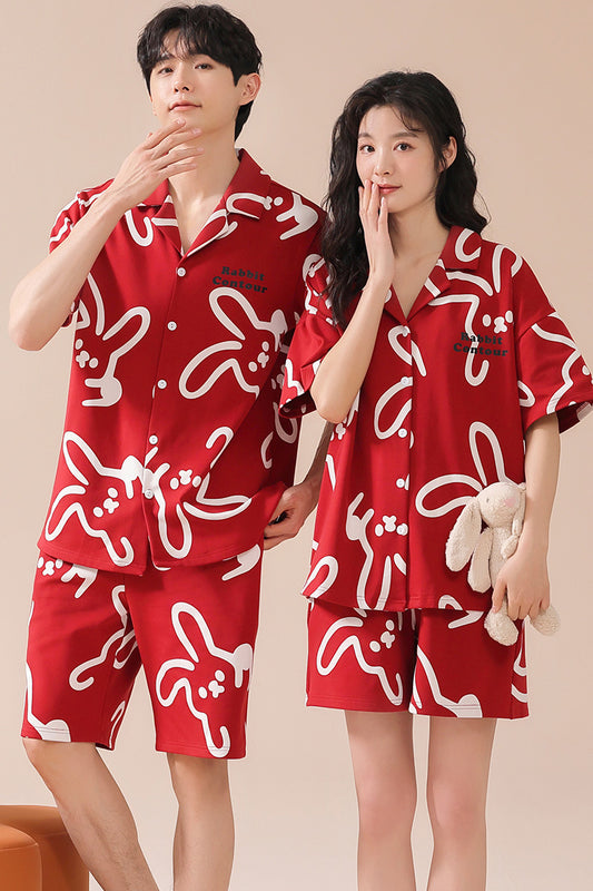 Vibrant "Rabbit Contour" Couple's Pajama Set