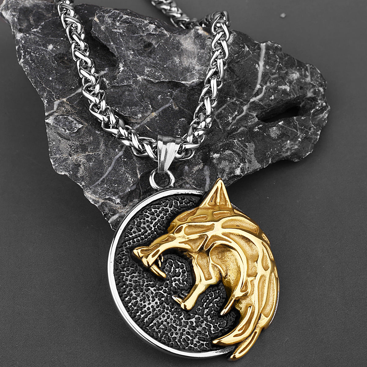 Mens Thick Chain Necklace Wolf Viking Style