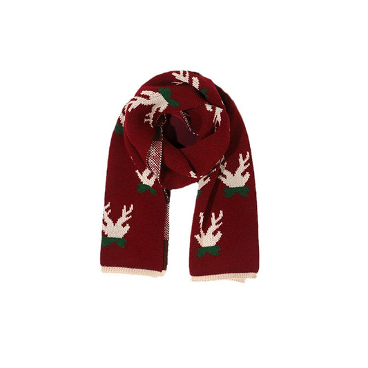 Cute Reindeer Xmas Red Scarf for Girls