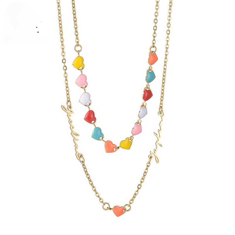 Hearts Signature Names Double Chain Necklace