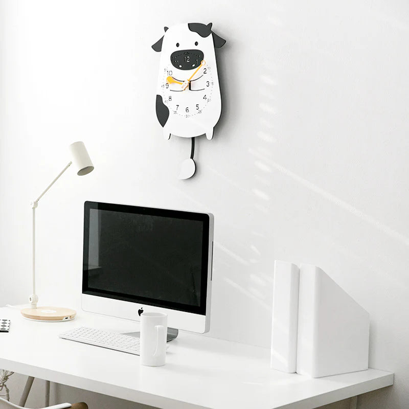 Gullei™ Cute Cow Kids Bedroom Pendulum Silent Clock