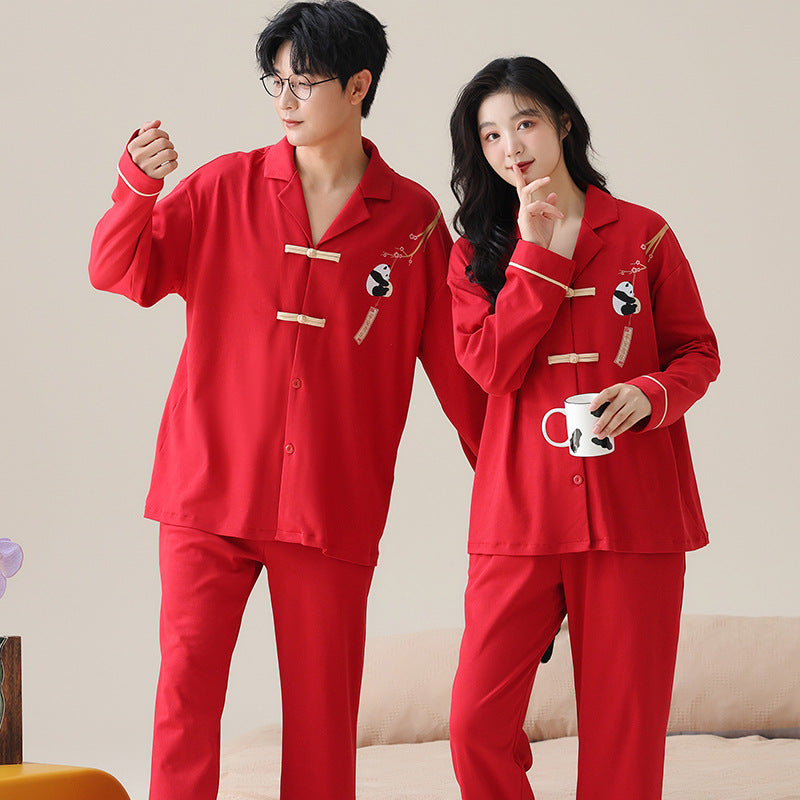 Red Chinese Couples 4-Piece Pajamas Set 100% Cotton